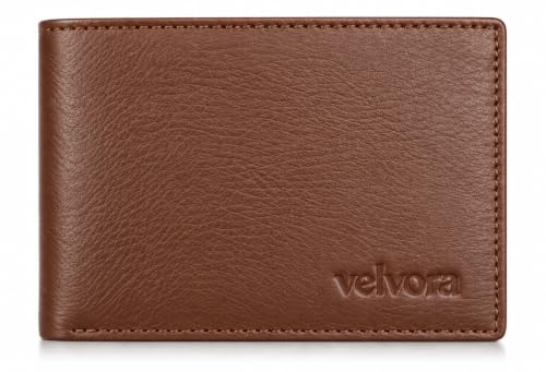 Image of Men's Bifold Wallet, Premium Leather Look Wallet for Men with Multiple Card Slots, Cash Compartment & Compact Slim Design, Stylish Everyday Pocket Wallet - Light Brown