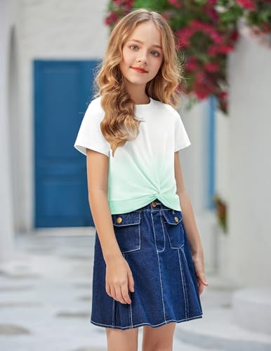 Image of Arshiner Girls Casual Tie Dye Short-Sleeve T-Shirt Cute Print Summer Blouse for Girls Twist Front Tunic Tee Tops