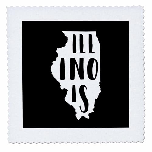 3dRose Illinois Written Inside The State. Black Background. - Quilt Squares (qs-383385-1)
