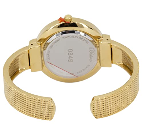 Blekon Collections Womens 37Mm Case Arabic Numerals Analog Display Mesh Textured Cuff Bangle Ladies Wrist Watch (White/Gold) #TOP6