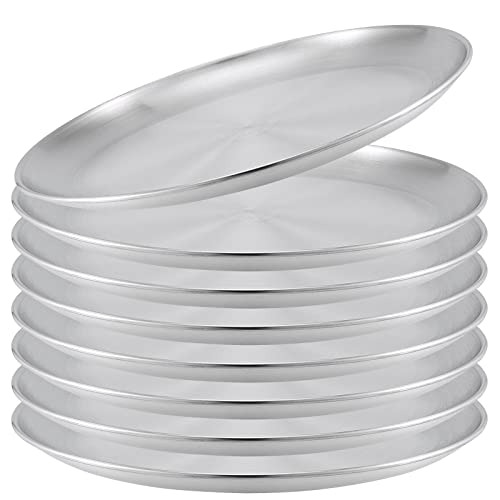 Sinjeun 8 Piece 304 Stainless Steel Dinner Plates, 10 Inch Double Layer Round Serving Plates, Silver Brushed Metal Dishes For Camping, Eating, Bbq, Steak, Salad #TOP16