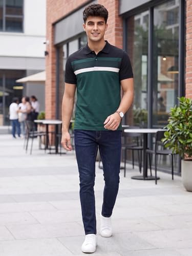Image of XENOVAURBAN Polo t Shirt for Man | Striped Pattern Mens Cotton Polo Neck T-Shirt with Collar | Regular fit | Breathable and Soft - Polo-Striped-P