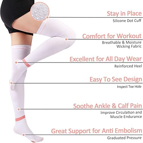 Ailaka Anti Embolism Compression Stockings for Men Women, 15-20mmHg Thigh High TED Hose Stockings with Inspect Toe Hole, Graduated Support for Venous Thrombosis, Edema, Post Surgery Recovery