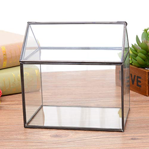 Diarypiece Geometric Glass Terrarium Box, House Shape Close Display With Swing For Succulent #TOP6