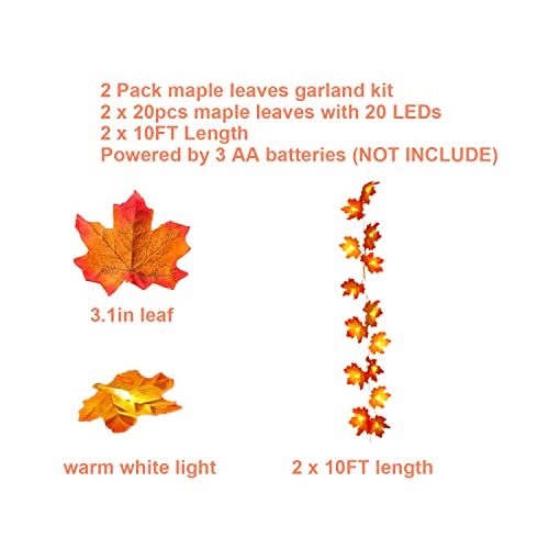 Bbpool Fall Leaf Lights Battery Operated Fall Leaves Garland 20Ft 40 Led Maple Leaf String Lights For Thanksgiving Decoration Halloween Room Fall Decor (2 Pack) #TOP6