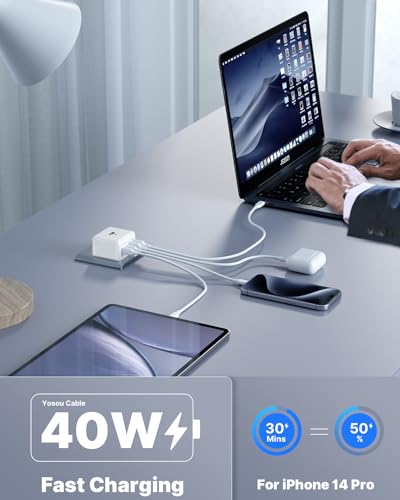 [2-Pack] USB C Charger Block, USB C Wall Charger 40W 4-Port Fast Charging Block PD Power Adapter + QC Wall Plug Multiport Type C Block Cube for iPhone 15 14 13 12 11 Pro Max XR XS 8 7, Samsung — view 4
