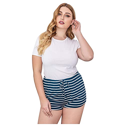 Aceshin Pajama Short Pants for Women Stripped Short Sleepwear for Women Pajama Short for Women With 2 Side Pockets Women Summer Shorts for Night Wear Drawstring Navy Blue and White Large