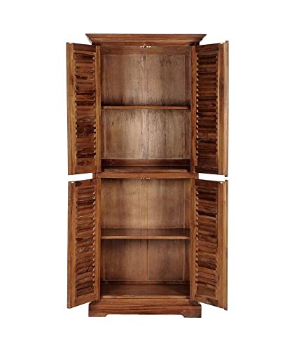 Image of Solid Sheesham Wood 4 Door Wardrobe /Cupboard Cabinet with Storage of 4 Shelf for Bedroom | Wooden Almirah for Home Furniture (Brown)