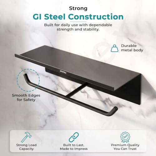 Image of Plantex Dual Toilet Paper Holder for Bathroom /GI Steel Tissue Paper Roll Holder with Mobile Stand /Toilet Paper Roll Holder /Bathroom Accessories - (Black)