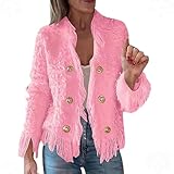 Women's Fashion Fringe Cardigan Jacket, Long Sleeve Open Front Party Tassel Coat Fall Outfits,Fall Winter Fuzzy Open Button Front Cardigan,Dressy Tassel Jackets (Pink,3XL)