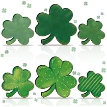 Wenqik 6 Pcs St. Patricks Day Wooden Signs Clover Shamrock Wooden Table Centerpiece Decoration Green Farmhouse Wood St Patricks Day Tiered Tray Decor for Holiday Fireplace Home Cute