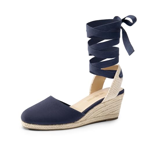 Sandales compensées bout fermé espadrilles en toile bleu marine pointure 40