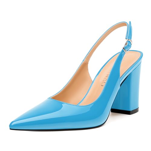 Women's Pumps, Pointed Toe High Heels, Slingback with Buckle, Fashion Solid Patent Pumps for Working Partying Wedding
