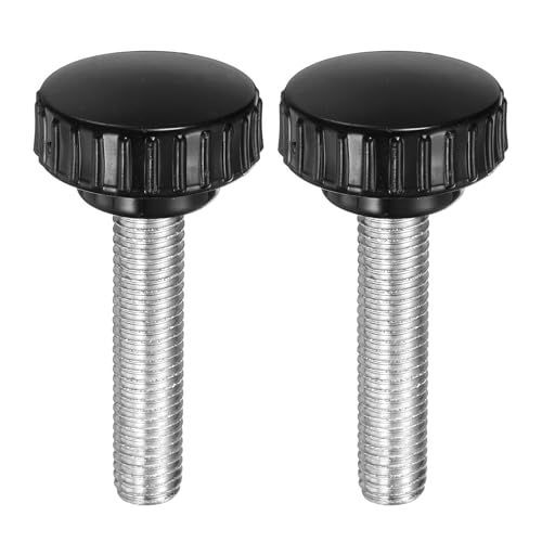 Image of sourcing map 2pcs Knurled Clamping Knobs M10 x 45mm Metric Zinc Plated Carbon Steel Male Thread Thumb Screw on Type 30mm Plastic Round Head Threaded Hand Bolt Stud Knobs Black