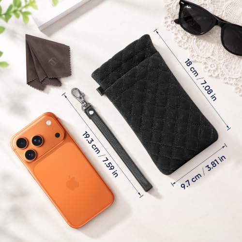 Image of FINTIE Double Eyeglasses Case with Carrying Strap, Portable Squeeze Top Microfiber Soft Glasses Case Sunglass Pouch