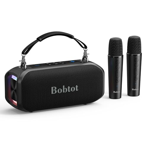 Image of Bobtot Portable Speaker with 2 Wireless Microphones Outdoor Speaker IPX5 Waterproof Speaker with Handle Stereo Loud Sound, Home & Outdoor Party