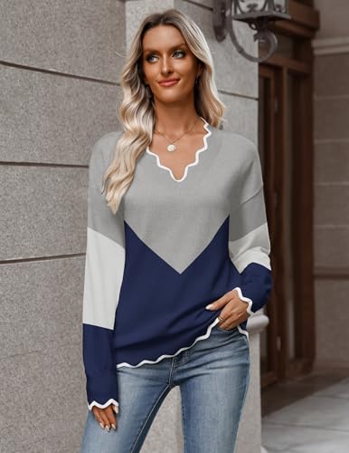 Image of Zeagoo Women's 2026 Fall V Neck Sweater Long Sleeve Lightweight Knit Tops