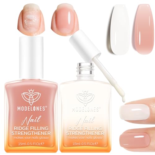 modelones Nail Strengthener and Growth 2 Pcs Milky White Nude Pink Nail Polish Kits Nail Hardener Extra Strong and Growth Nail Repair for Damaged Nails & Toenails for Women Gifts 30ml