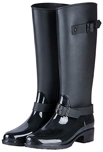TQGOLD® Botas de Agua Mujer Niña Botas de Lluvia Altas Impermeable Goma Wellington Boots Negro Talla 39 Cover