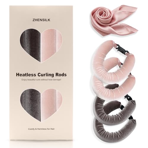 Heatless Hair Curler Set 4PCS Velvet Overnight Blowout Rods for Heatless Curls Jumbo Flexible Curling Rods to Sleep In No Heat Curling Tools for Natural Waves and Curls