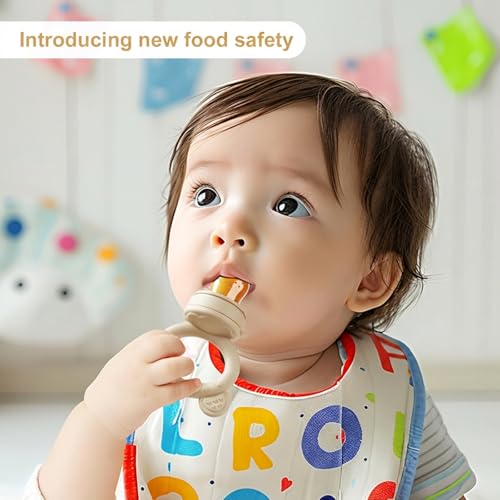 Image of Baby Breastmilk Popsicle Molds & Baby Fruit Feeder, Infant Food Freezer Tray Storage Containers, Silicone Teething Pacifier Feeder and Teether for Babies,Boys and Girls-Beige