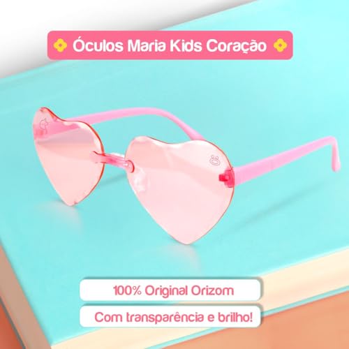 Óculos Sol Infantil Menina Retrô Rosa CCoração Vintage + Case Social Casual Praia Acetato