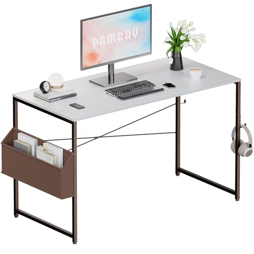抜け感❗️お洒落な白❗️PAMRAY デスク pcデスク 幅120×奥行50 Amazon | PAMRAY デスク 机 幅120cm×奥行50cm パソコンデスク pcデスク