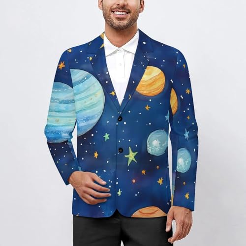 Watercolor Galaxy Solar System Classic Suits Blazer for Men Business Tuxedo Jacket Sport Coat Two Buttons2