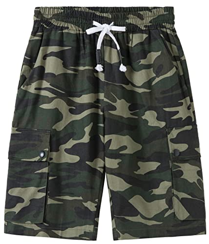XinYangNi Women's Cargo Shorts Elastic Waist Drawstring Cotton Casual Outdoor Lightweight Shorts with Multi Pockets CP Camo M