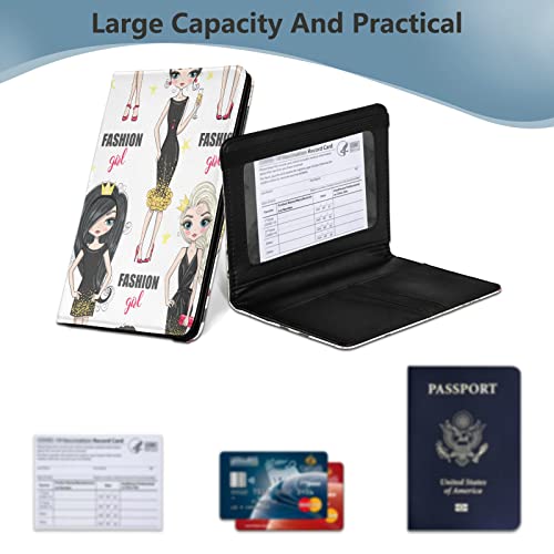 Otvee Passport And Vaccine Card Holder Combo, Pu Leather Passport Holder With Vaccine Card Slot, Cartoon Fashion Girl Passport Wallet Rfid Blocking, Passport Cover Case For Women Men #TOP4