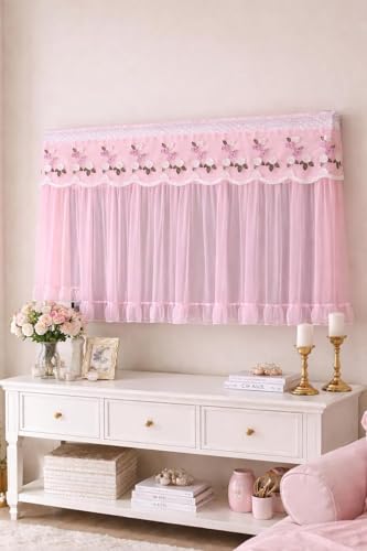 Image of Plastic All Model TV Cover Colourful Dustproof for LCD LED, Indoor Bedroom Living Room Decoration Dust Cover Dustproof Decorative Television Cover 65inch (Pink)