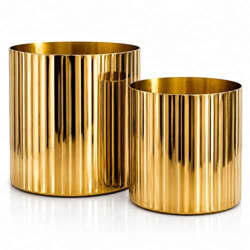 Image of ecofynd 2 Pack Metal Plant Pots (6 inch, 7.5 inch L), Indoor Small Planter Flower Pots, Home Garden Decor Planter for Living Room Bedroom Interior (Gold Finish, POT048)