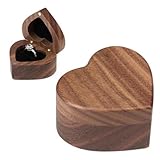 Wislist Caja de madera de nogal en forma de corazón para anillos,