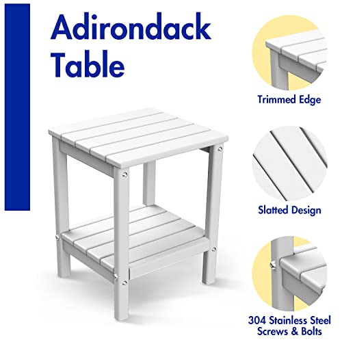 Briopaws Adirondack Side Tables Set Of 2, Hdpe Weather Resistant Outdoor Table, 2-Shelf Plastic End Table For Poolside Indoor Outside Front Porch Living Room Patio Backyard, 14 X13 Inch, White #TOP3