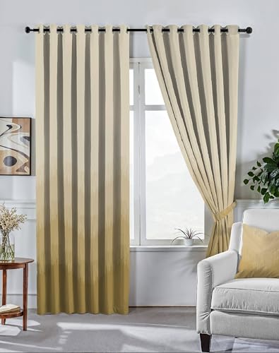 Image of Kivo Digital Print 85% Blackout Curtains for Long Door /Window, Thermal Insulated, Tie Back, Wider Width 50 in, Eyelet Curtains for Living Room /Bedroom (Cream 9 ft Set of 1)