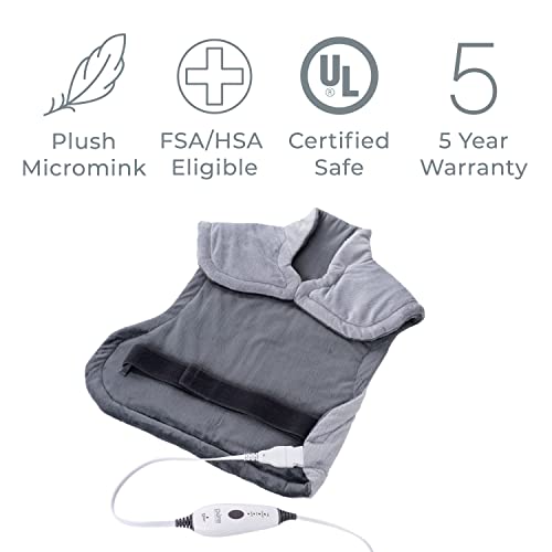 Pure Enrichment® Purerelief® Xl Extra-Long Back & Neck Heating Pad, Safe Heat Therapy For Sore Muscles, Pain, & Cramps In Neck, Back, & Shoulders, 4 Heat Settings W/Auto Shut-Off, Soft Fabric (Gray) #TOP5