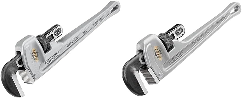 RIDGID 31100 Model 818 Aluminum Straight Pipe Wrench, 18-inch Plumbing Wrench & 31095 Model 814 Aluminum Straight 14" Plumbing Pipe Wrench, Silver, Made in the USA