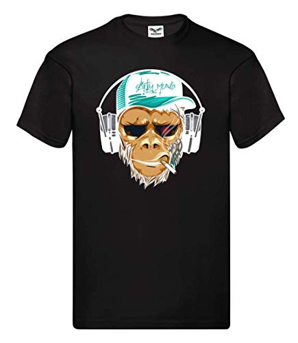 T-Shirt - AFFE Hipster Dj Kopfhörer - Tshirt für Herren und Männer Cover