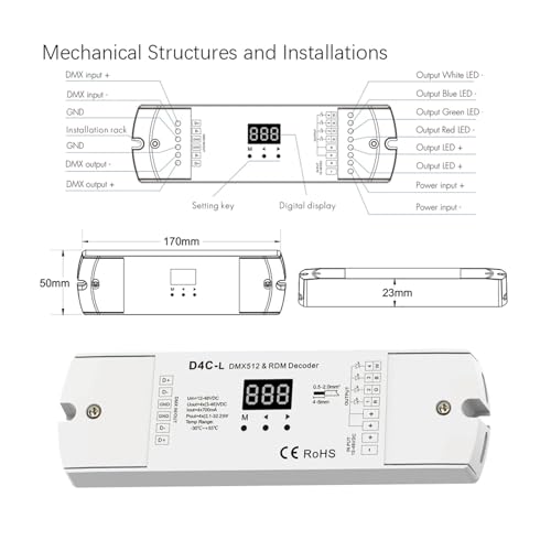 Décodeur DMX512 à courant constant D4C-L, gestion fine PWM RGBW - 6