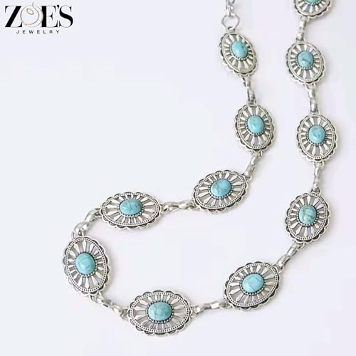 Vintage Western Metal Waist Chain Link Belt with Turquoise Stone Accents, Silver Tone Metal, Small4