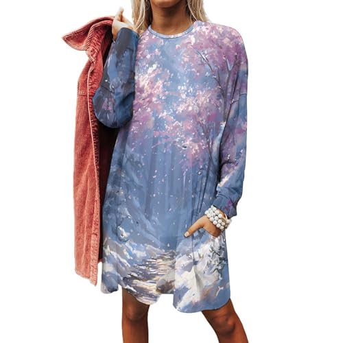 Snowy Forests Icy River Winter Womens Oversized Sweatshirt Dress Long