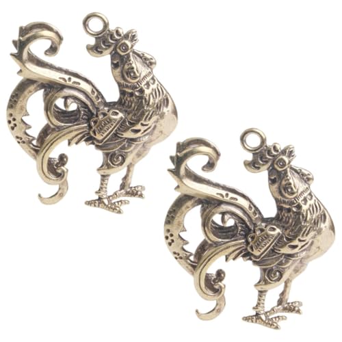 VILLCASE Pendentif Coq en Laiton, Ornement de Coq en Laiton, 2 Pcs, Or, Rétro, Créatif, Décoratif, Ne Se Déforme Pas, pour Paquet et Porte-clés DIY