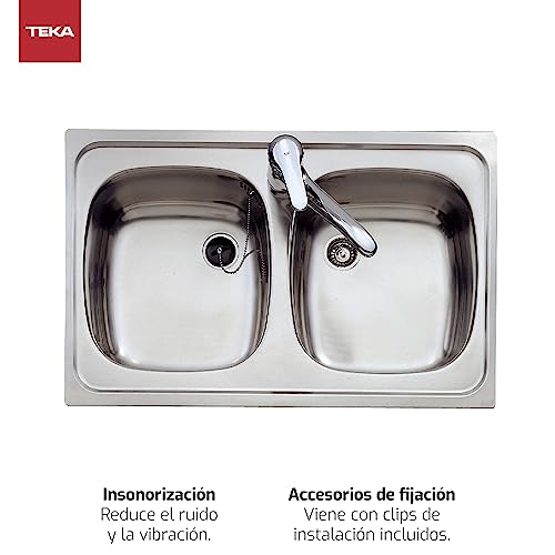 FREGADERO E/50 2C 1Ø Encastre, fregadero inox 2 cubetas, 142 mm, válvula 1½ con tapón, Øgrifo, Mueble 80