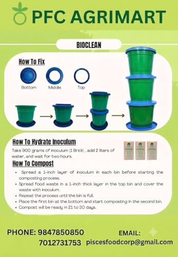 Image of PFC Composter Bin Set | Indoor Compost Bin for converting Kitchen Food Waste into Rich Plant Compost | 3 Bins with 3 Bricks of 900 Grams Each