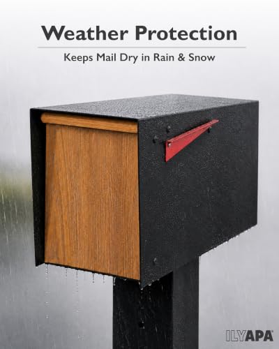 Image of Ilyapa Modern Mailbox for Post Mount, Black with Wood Door