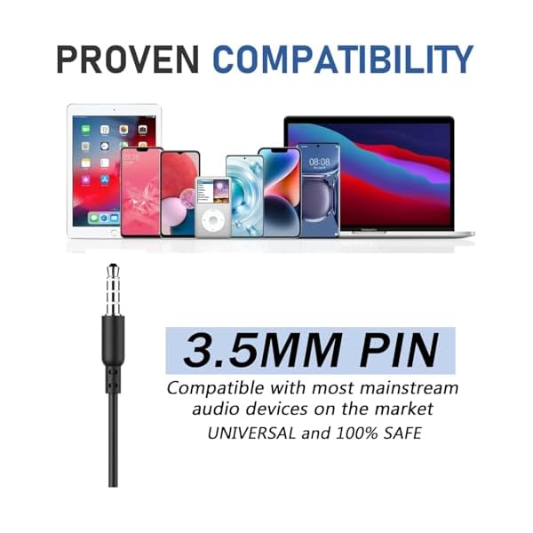 Wired Earbuds 2 Packs, 3.5mm Jack Earphones for Phone, Noise Isolating in-Ear Headphones, Clear Sound & Bass, Tangle-Free Cord (Black & White) - Image 4