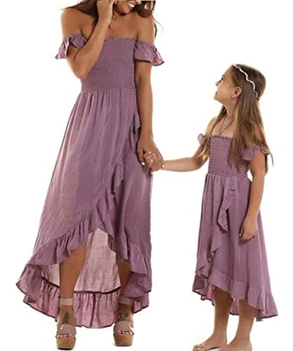 Mommy and Me Dresses Family Matching Outfits Off-Shoulder Ruffled Hem Summer Casual A Line Vacation Dresses
