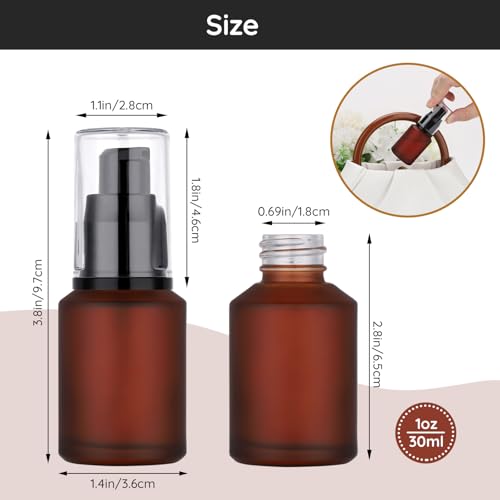 Image of Segbeauty 1oz Frosted Glass Pump Bottle Dispenser Refillable, Pack of 3 Red Empty Small Lotion Bottle Travel Size Makeup Pump Dispensers, 30ml Leak Proof Glass Travel Bottles for Toiletries