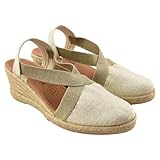 Mediterranea - Alpargatas de Esparto con elásticos. Plantilla de Piel Acolchada. 091504 Lona Mujer Color: Oro Talla: 37