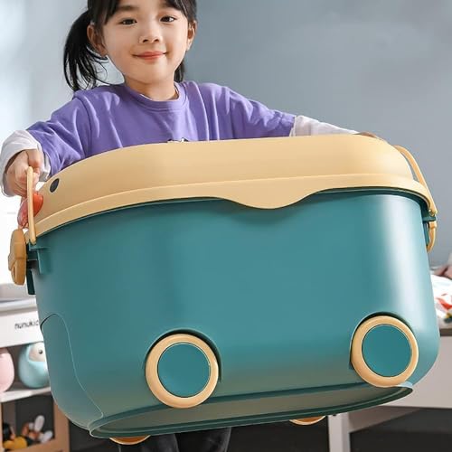 TOPAMIX Caixa Organizadora de Brinquedos e Livros para Crianças com Rodinhas Patinho Divertido (Verd